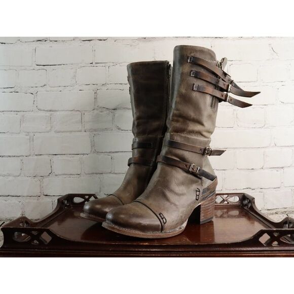 Freebird by Steven Cooper Stone Leather Boots Women’s 10 – Distressed Mid-Calf - Picture 2 of 10